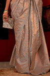 Middle Grey Banarasi Handloom Weaving Silk Saree