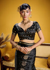 Midnight Black Banarasi Satin Silk Saree