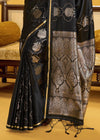 Midnight Black Banarasi Satin Silk Saree