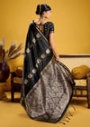 Midnight Black Banarasi Satin Silk Saree