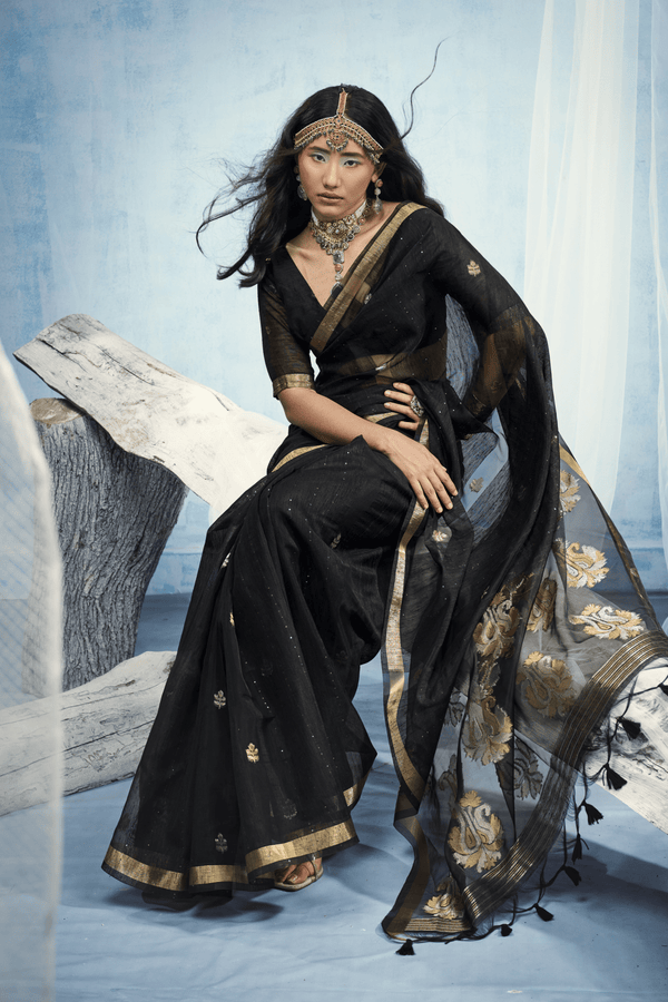 Midnight Black Banarasi Silk Saree