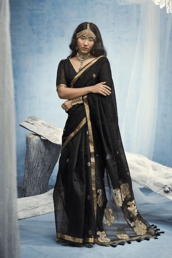 Midnight Black Banarasi Silk Saree