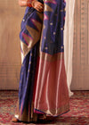 Midnight Blue Woven Banarasi Saree With Temple Border