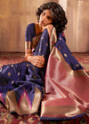 Midnight Blue Woven Banarasi Saree With Temple Border