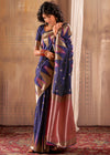 Midnight Blue Woven Banarasi Saree With Temple Border