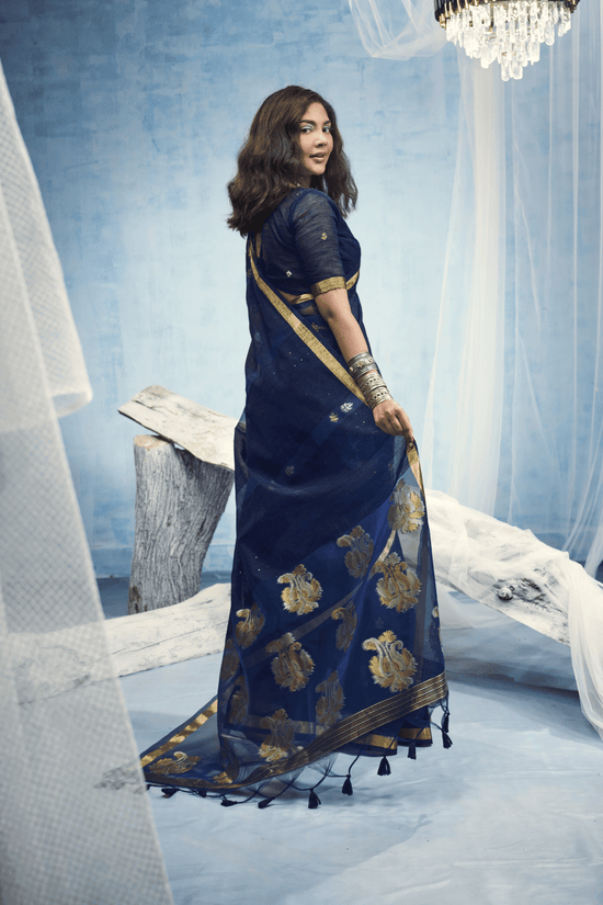 Midnight Navy Banarasi Silk Saree
