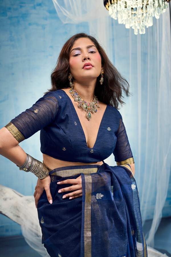 Midnight Navy Banarasi Silk Saree