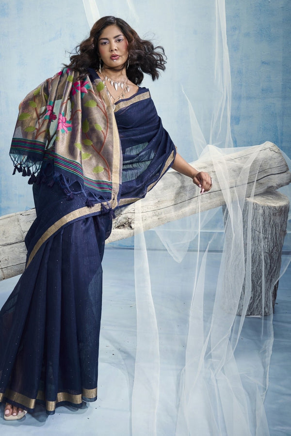 Midnight Navy Paithani Cotton Silk Saree