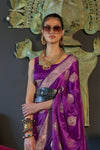 Midnight Purple Banarasi Woven Satin Silk Saree