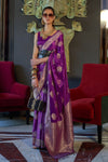 Midnight Purple Banarasi Woven Satin Silk Saree