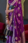 Midnight Purple Banarasi Woven Satin Silk Saree