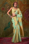 Mint Green and Pastel Yellow Organza Silk Saree