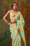 Mint Green and Pastel Yellow Organza Silk Saree