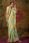 Mint Green and Pastel Yellow Organza Silk Saree