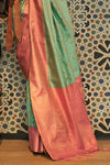 Mint Green And Peach Woven Banarasi Silk Saree