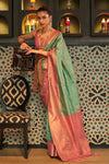 Mint Green And Peach Woven Banarasi Silk Saree