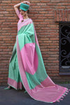 Mint Green and Pink Soft Silk Saree