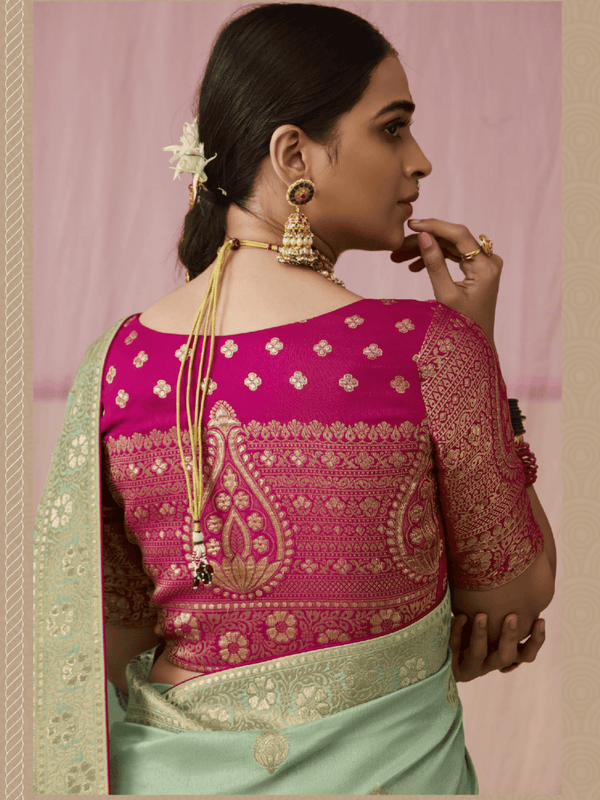 Mint Green Banarasi Dola Silk Saree