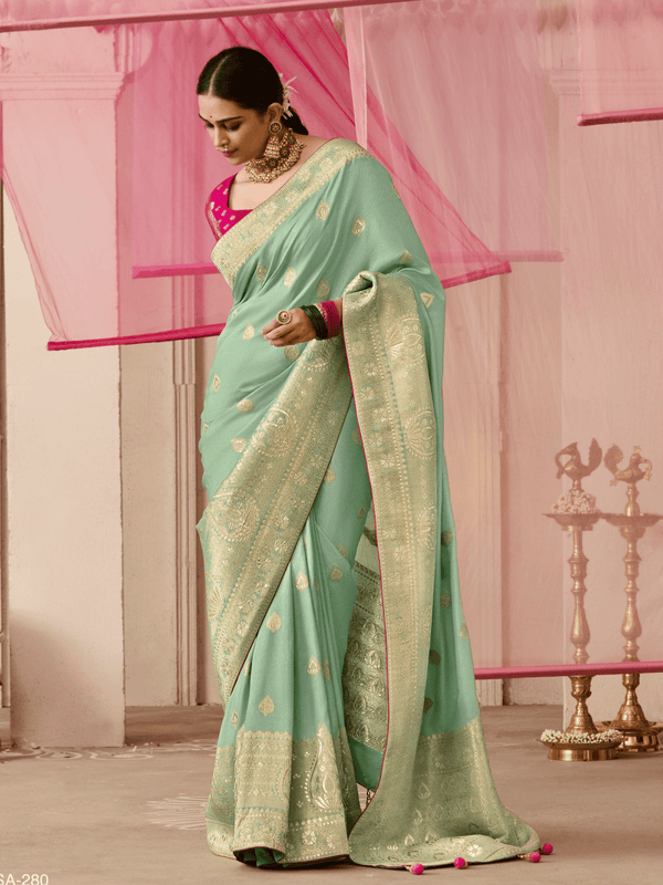 Mint Green Banarasi Dola Silk Saree
