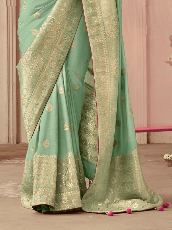 Mint Green Banarasi Dola Silk Saree