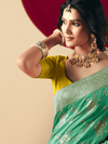 Mint Green Banarasi Silk Saree With Contrast Blouse
