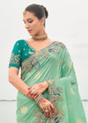 Mint Green Embroidery Designer Silk Saree