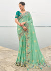 Mint Green Embroidery Designer Silk Saree