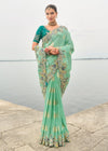 Mint Green Embroidery Designer Silk Saree