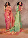 Mint Green Kanjivaram Two Tone Silk Saree With Contrast Blouse