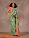 Mint Green Kanjivaram Two Tone Silk Saree With Contrast Blouse