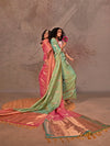 Mint Green Kanjivaram Two Tone Silk Saree With Contrast Blouse