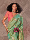 Mint Green Kanjivaram Two Tone Silk Saree With Contrast Blouse