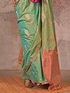 Mint Green Kanjivaram Two Tone Silk Saree With Contrast Blouse