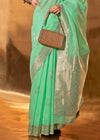 Mint Green Linen Cotton Saree