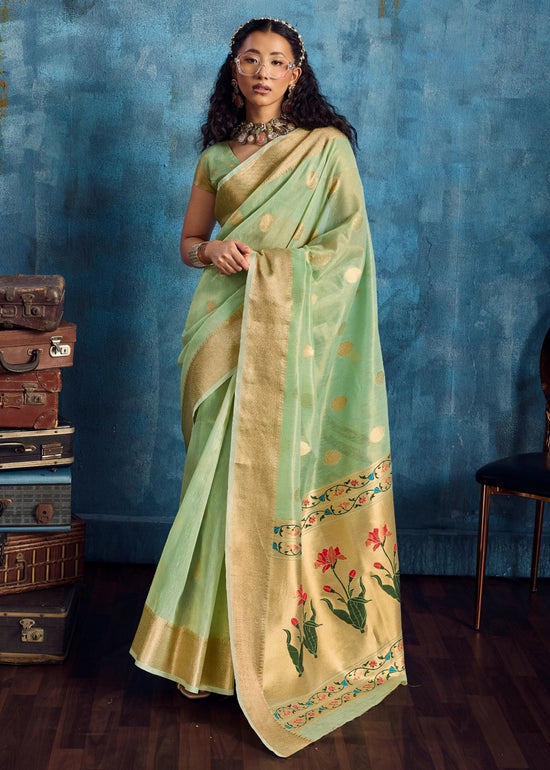 Mint Green Paithani Tissue Silk Saree