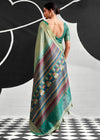 Sage Green Woven Designer Linen Cotton Saree