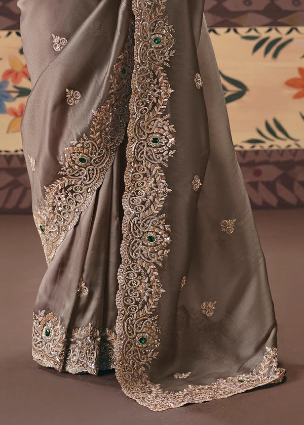 Mocha Brown Georgette Silk Saree
