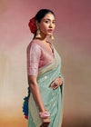 Morning Blue Woven Soft Silk Banarasi Saree With Designer Blouse