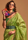 Moss Green Handloom Banarasi Silk Saree With Tassels