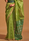 Moss Green Handloom Banarasi Silk Saree With Tassels