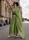 Moss Green Handloom Satin Silk Saree With Tassels