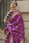 Mulberry Purple Banarasi Soft Silk Saree