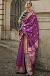 Mulberry Purple Banarasi Soft Silk Saree