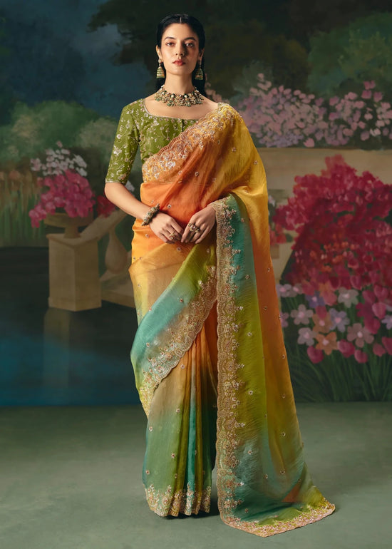 Multicolor Designer Silk Saree with Heavy Embroidery Work