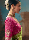 Multicolor Ombre Satin Silk Saree with Pink Contrast Blouse
