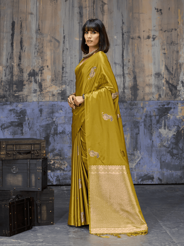 Mustard Banarasi Satin Silk Saree