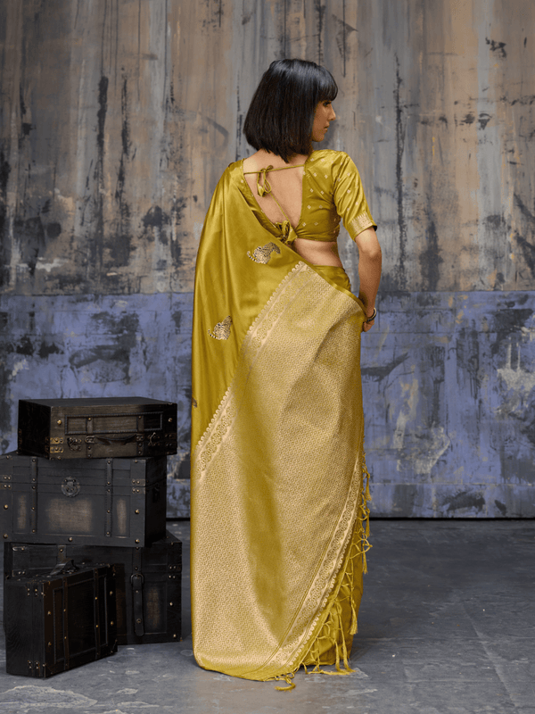Mustard Banarasi Satin Silk Saree