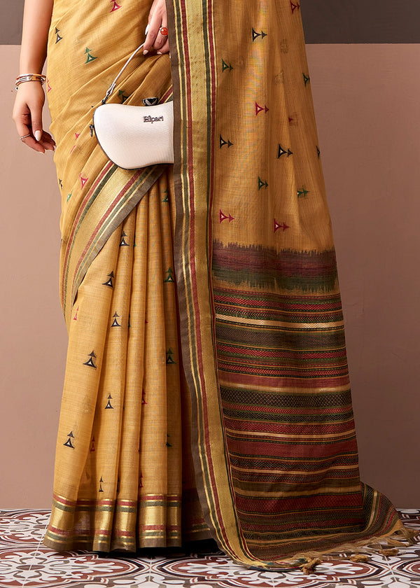 Mustard Gold Woven Designer Cotton Saree