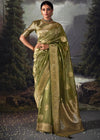 Mustard Green Woven Banarasi Organza Silk Saree