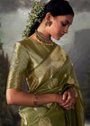 Mustard Green Woven Banarasi Organza Silk Saree